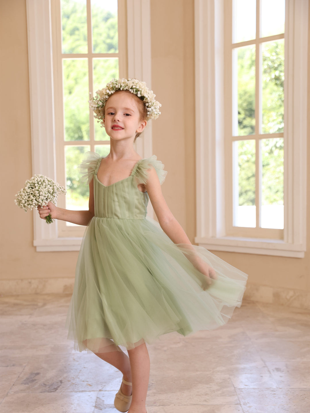 Ball-Gown Square Neck Sleeveless Knee-Length Flower Girl Dresses With Pure Color Ball-Gown Square Neck Sleeveless Knee-Length Flower Girl Dresses With Pure Color