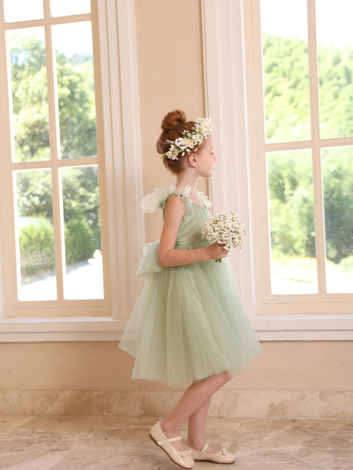 Ball-Gown Square Neck Sleeveless Knee-Length Flower Girl Dresses With Pure Color