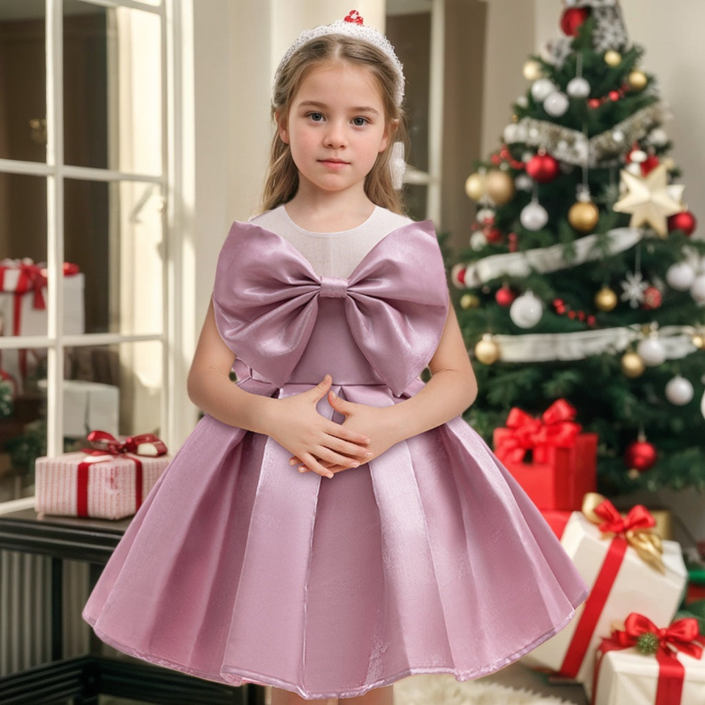 Ball-Gown Scoop Neck Sleeveless Knee-Length Flower Girl Dress with Bow, Dusty Rose Ball-Gown Scoop Neck Sleeveless Knee-Length Flower Girl Dress with Bow, Dusty Rose