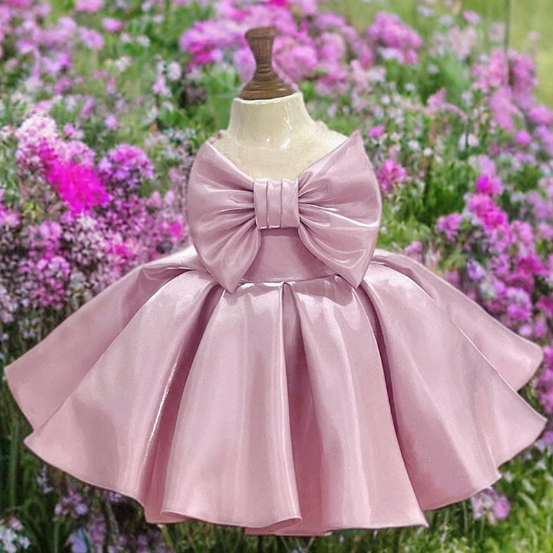 Ball-Gown Sleeveless Knee-Length Flower Girl Dress with Bowknot