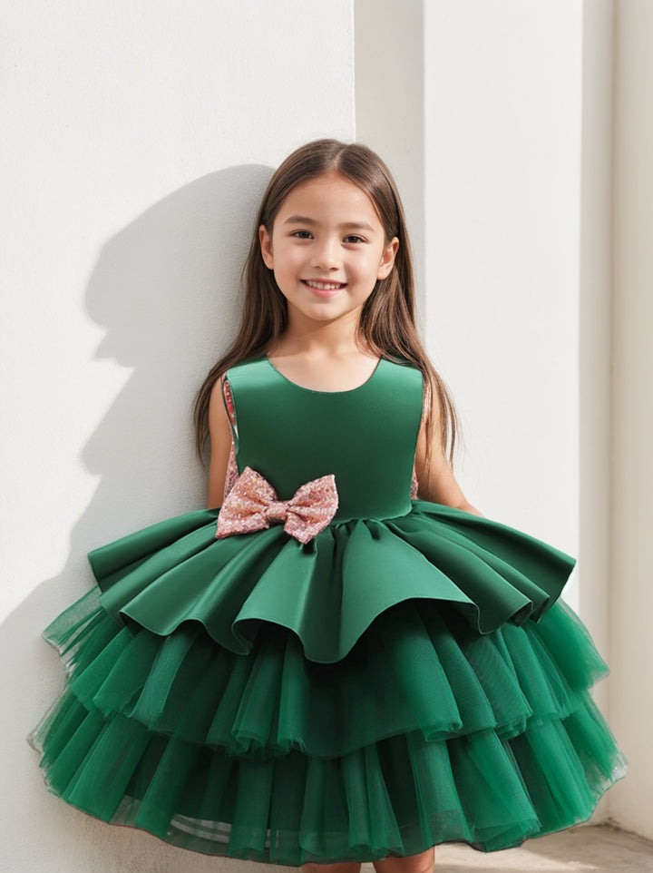 Ball-Gown Scoop Neck Sleeveless Knee-Length Flower Girl Dress with Bowknot