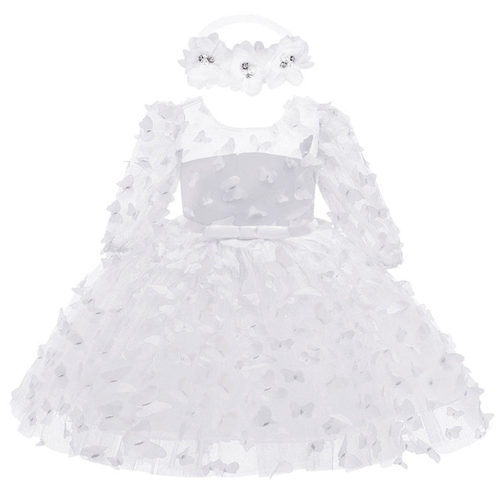 A-Line/Princess Scoop Neck 3/4 Length Sleeves Knee-Length Flower Girl Dress with 3D Butterfly