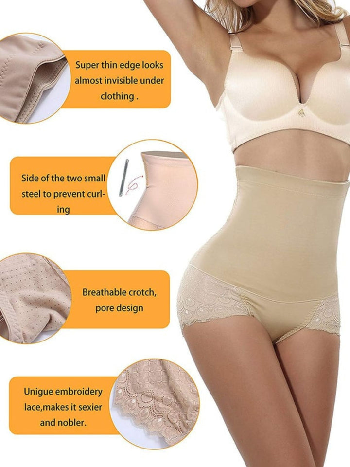 Casual Classic Elegant Lace Cotton High Waist Brief Shapewear