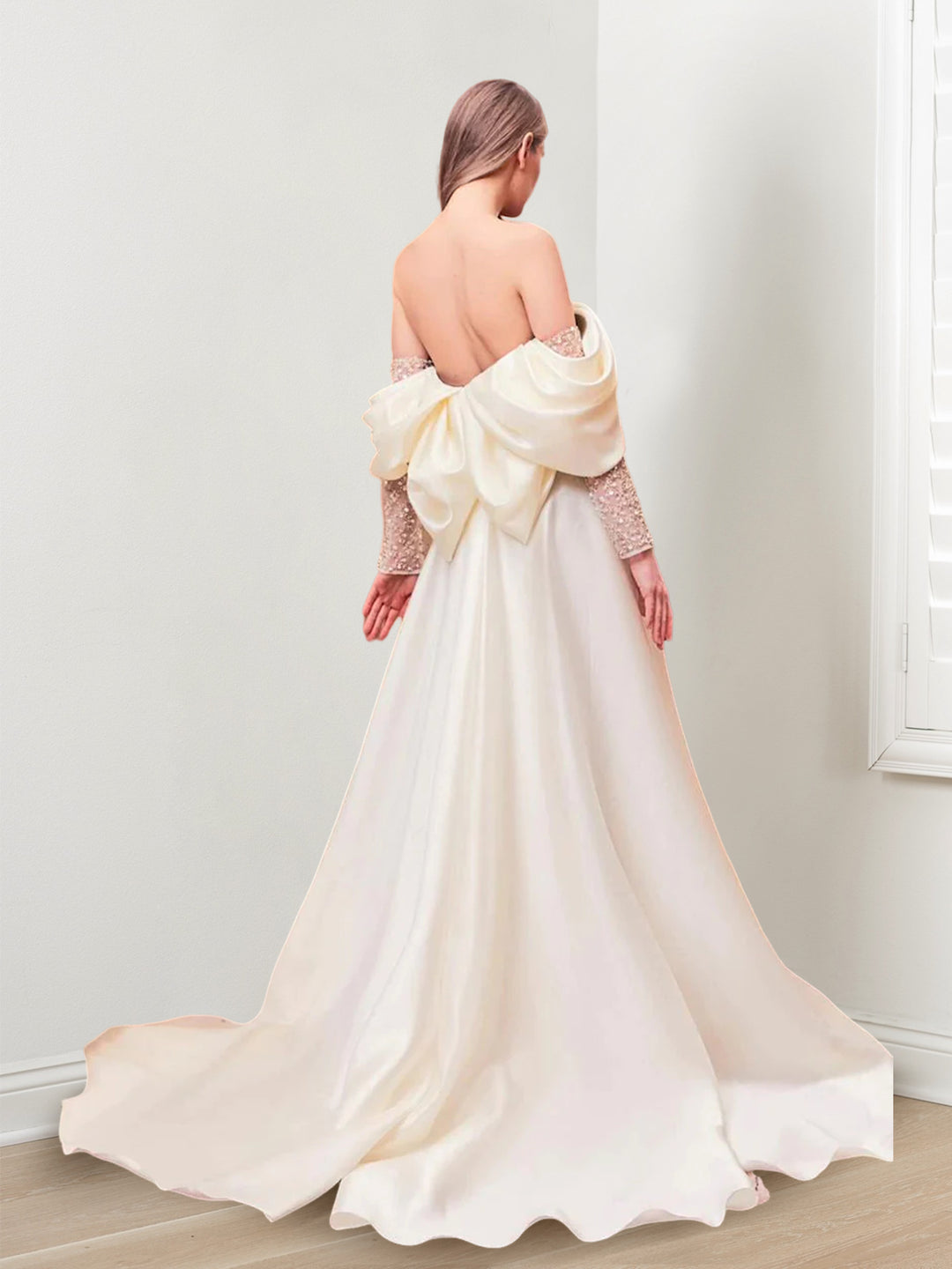 Sheath/Column Off-the-Shoulder Long Sleeves Floor-length Long Formal Evening Dresses