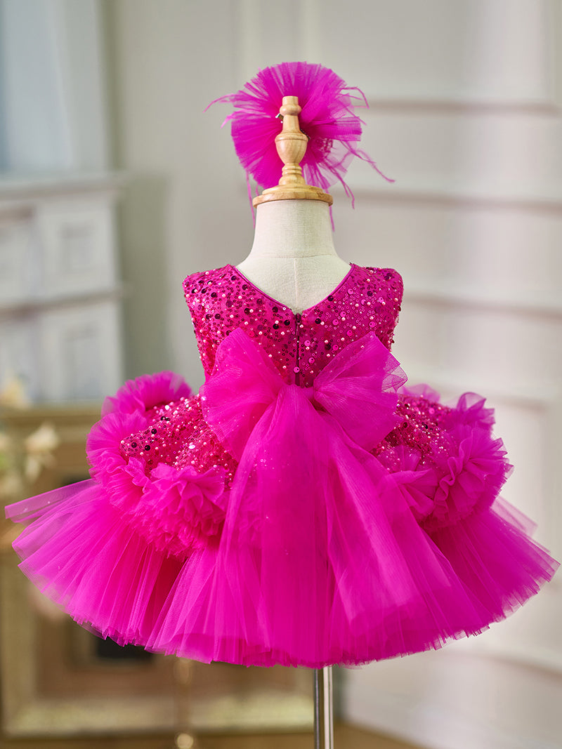 Sequins Tulle Knee-length Baby Girl Dress