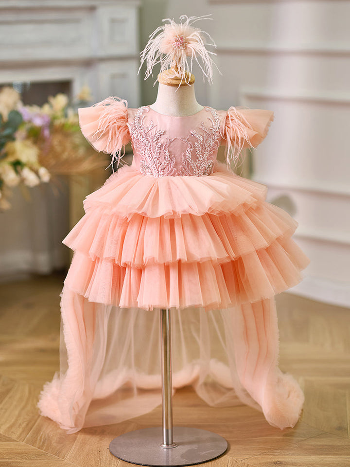 Ball-Gown/Princess Tulle Asymmetrical 1st Birthday Party Baby Girl Dress