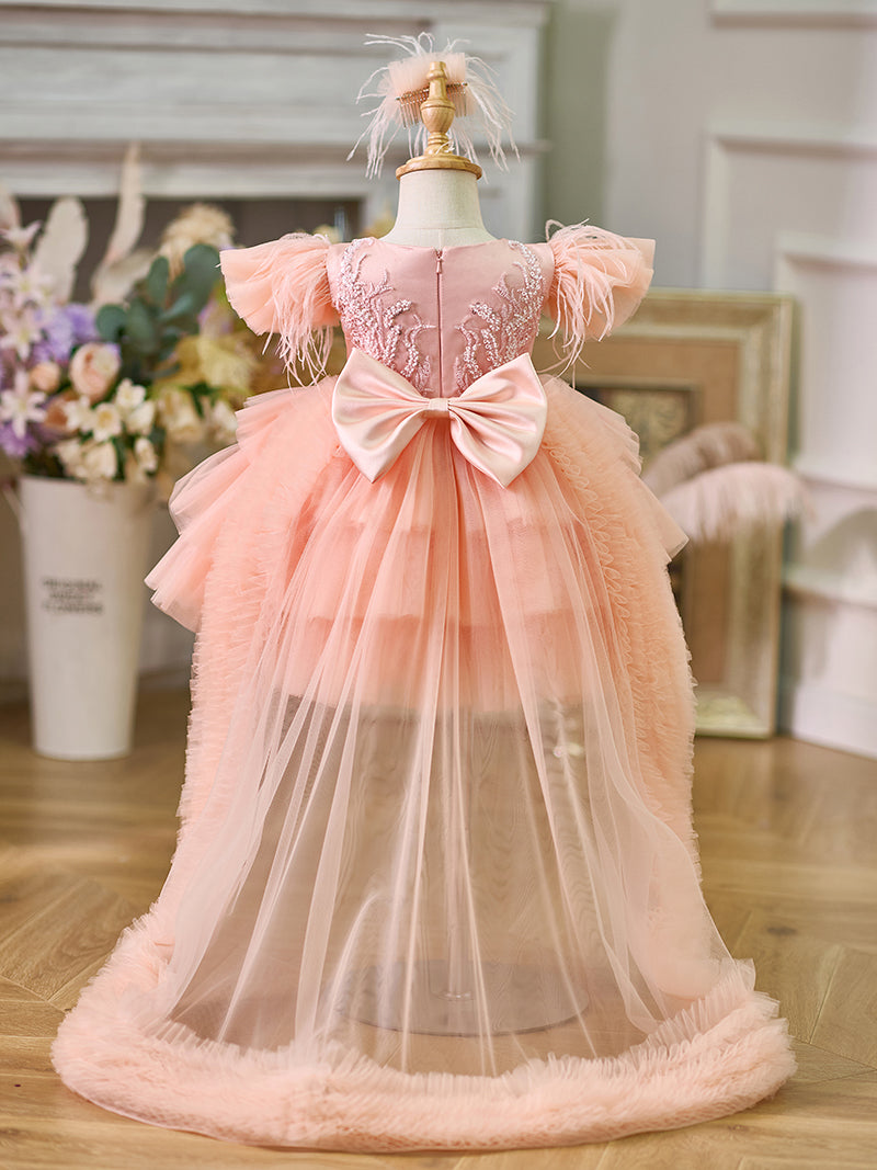 Ball-Gown/Princess Tulle Asymmetrical 1st Birthday Party Baby Girl Dress