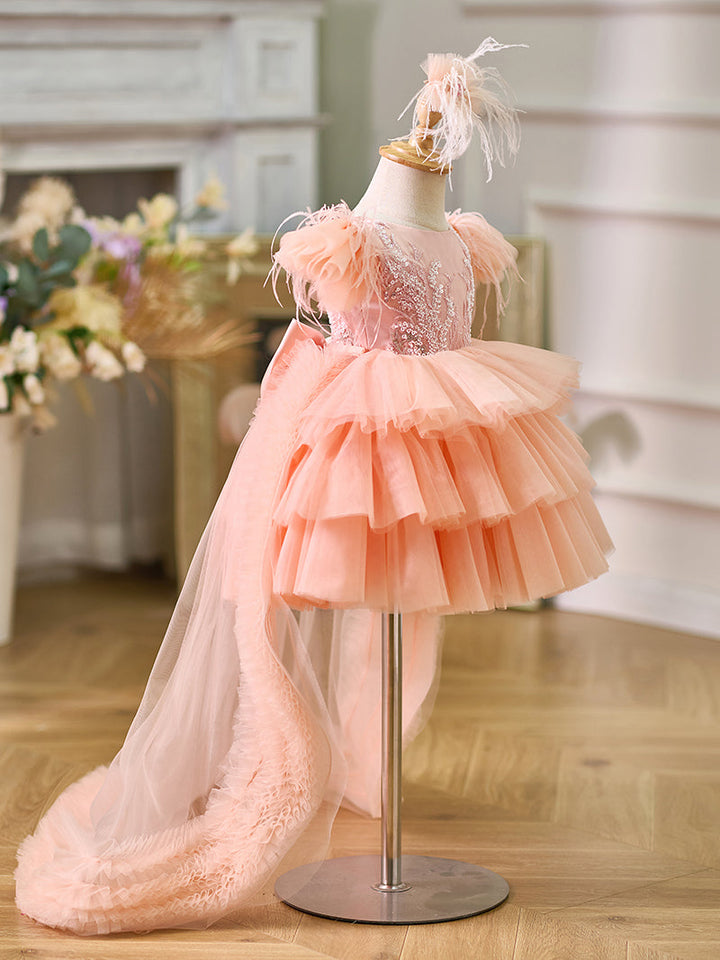 Ball-Gown/Princess Tulle Asymmetrical 1st Birthday Party Baby Girl Dress