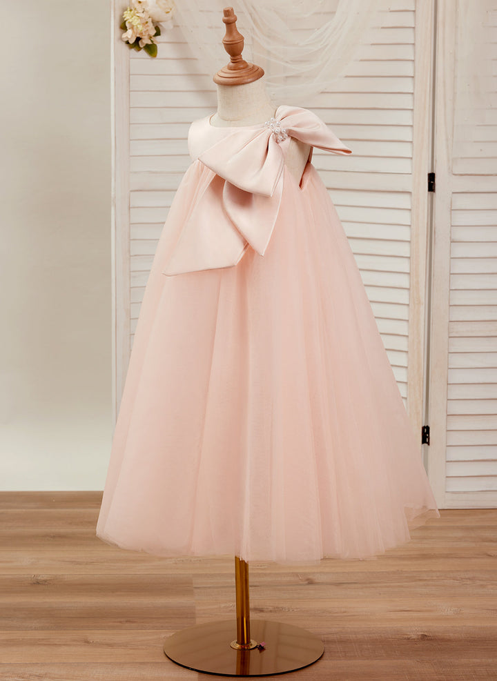 A-line Big Bow Tulle Tea-length Toddler Flower Girl Dress