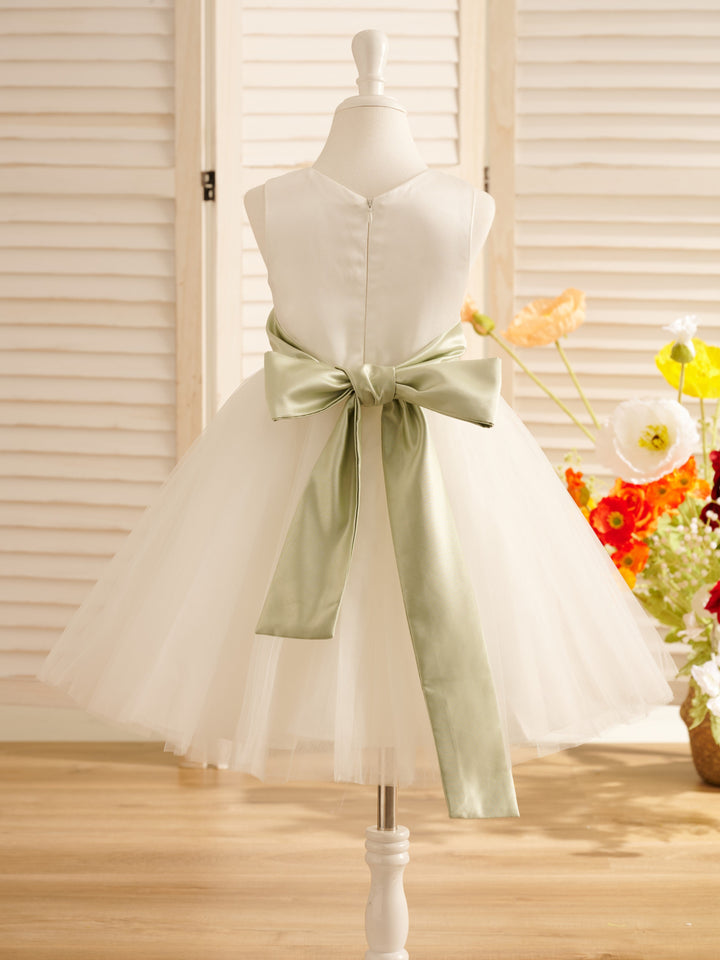 A-Line Satin Tulle Knee-length Flower Girl Dress