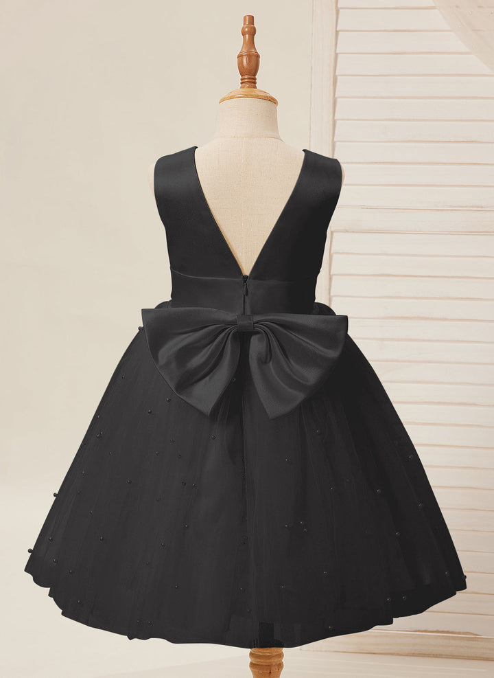 Ball-Gown/Princess Satin Tulle Knee-length Flower Girl Dress