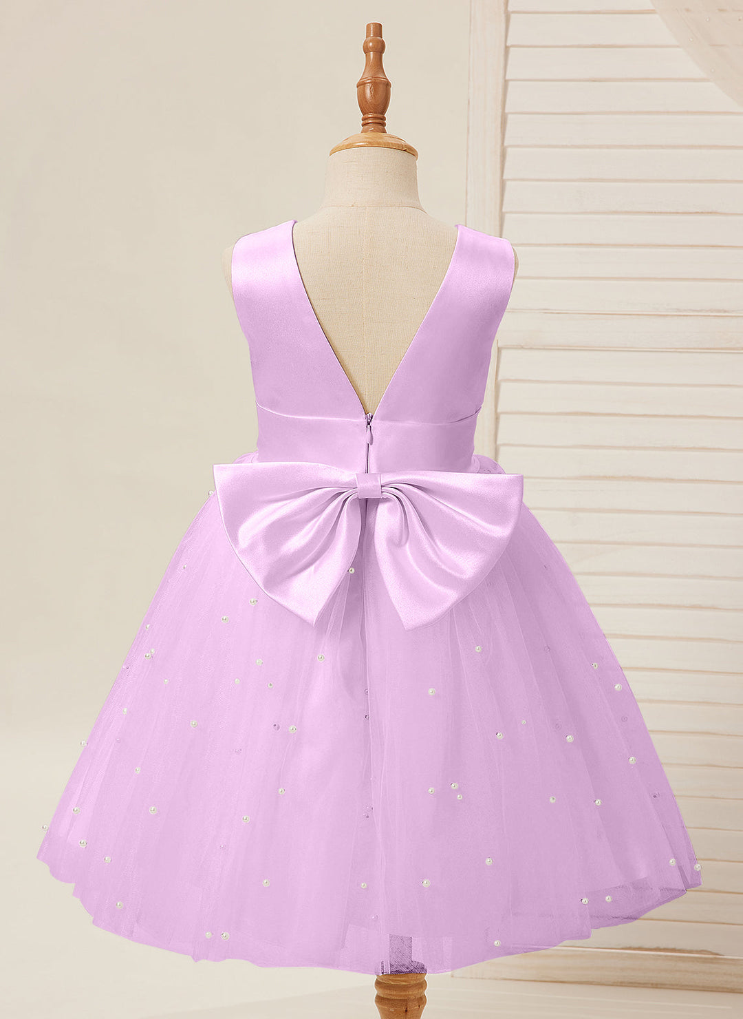 Ball-Gown/Princess Satin Tulle Knee-length Flower Girl Dress