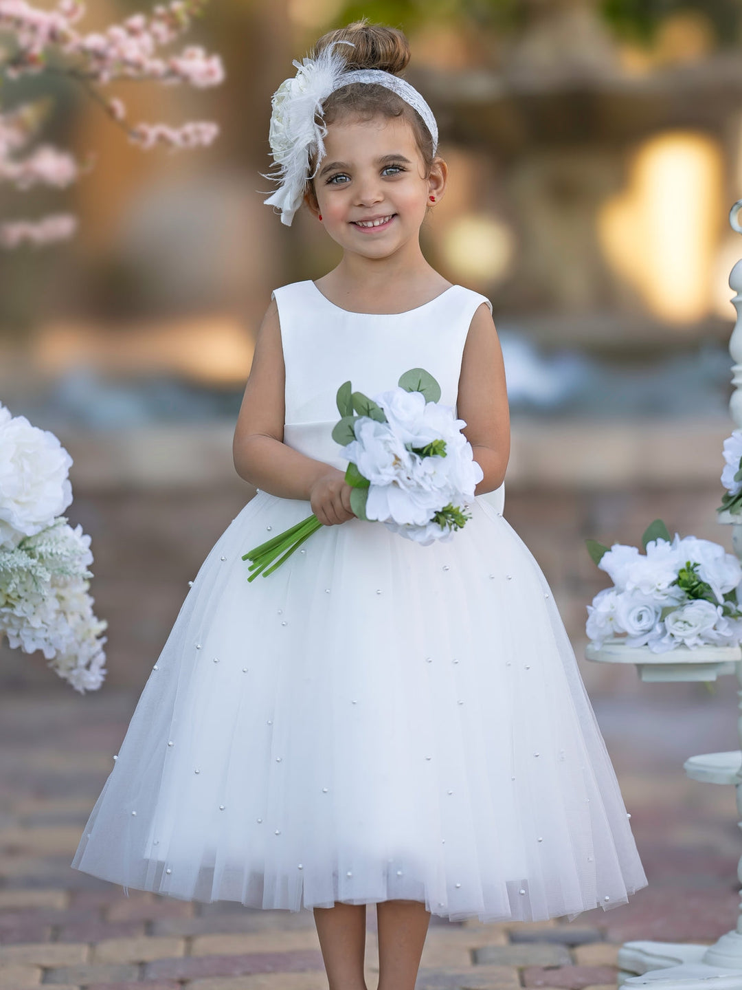 Ball-Gown/Princess Satin Tulle Knee-length Flower Girl Dress