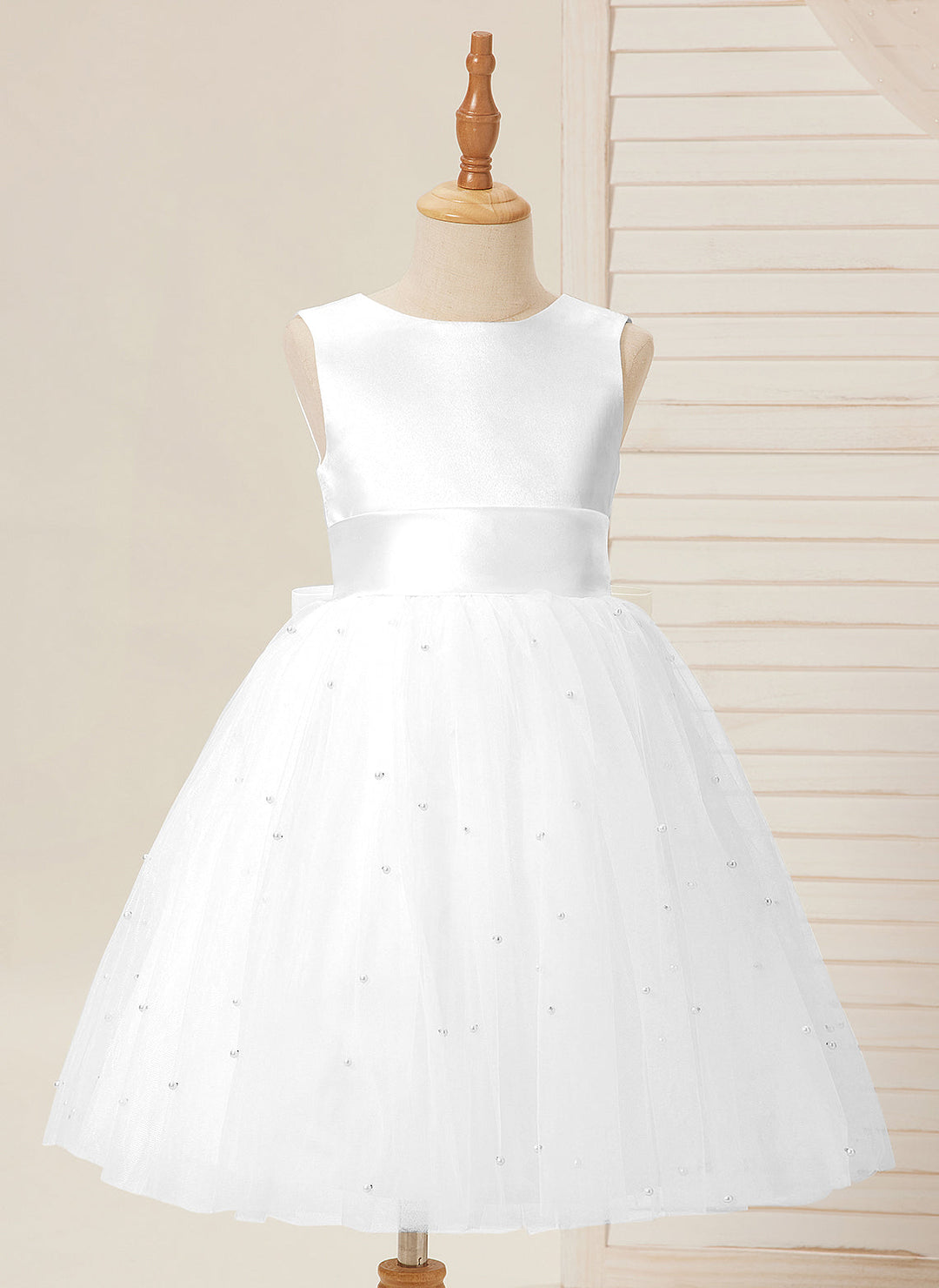 Ball-Gown/Princess Satin Tulle Knee-length Flower Girl Dress