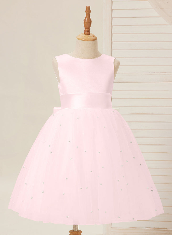 Ball-Gown/Princess Satin Tulle Knee-length Flower Girl Dress