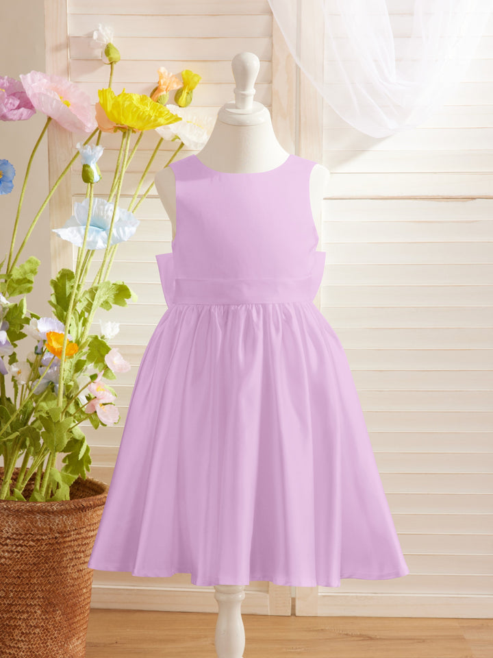 Elegant A-line Satin V-Back Bow Knee-length Flower Girl Dress