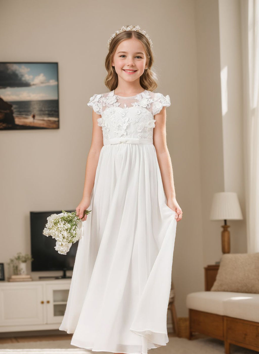 Chiffon Tulle Floor-length Ivory First Communion Dress, 12M / Ivory