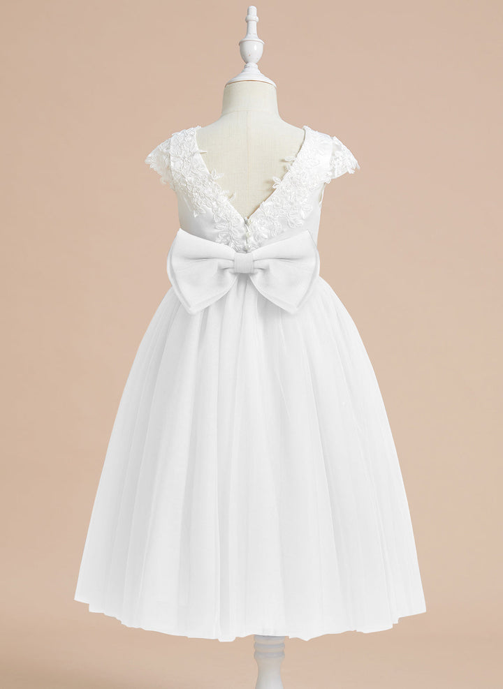 A-line Satin Tulle Tea-length First Communion Dress