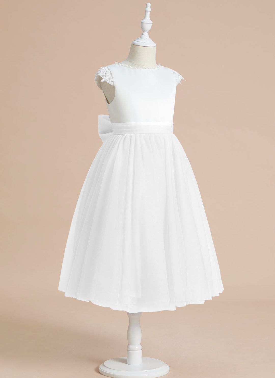 A-line Satin Tulle Tea-length First Communion Dress