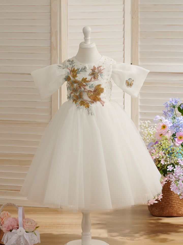 Tulle Organza Tea-length Flower Girl Dress