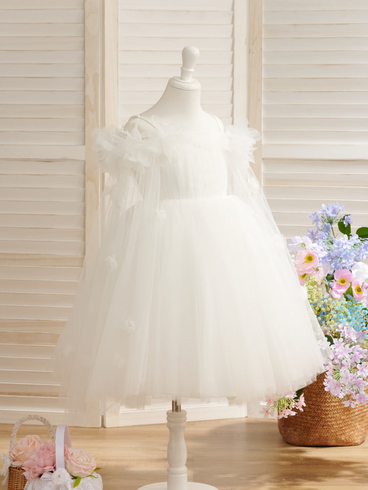 Ball-Gown/Princess Satin Tulle Tea-length Ivory Flower Girl Dress