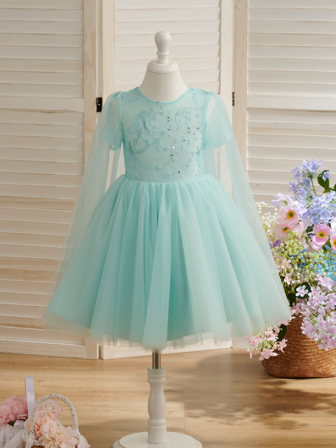 Ball-Gown/Princess Tulle Knee-length 1st Birthday Party Baby Girl Dress