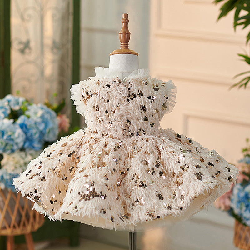 Knee-length Champagne Baby Girl Dress