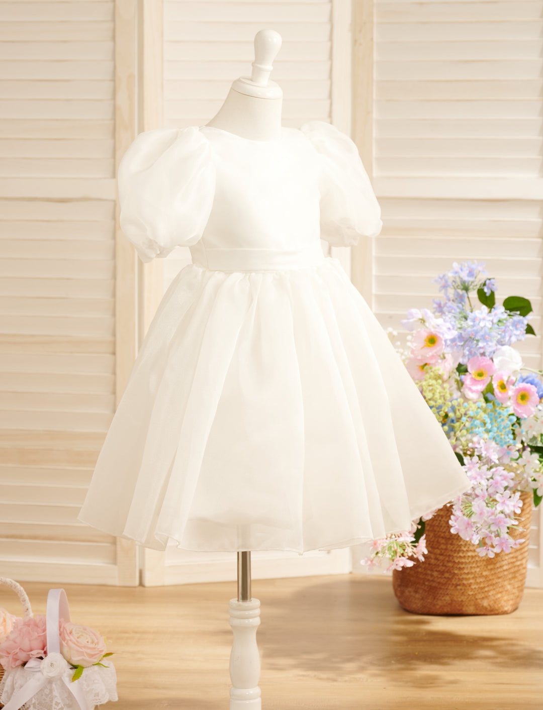 Ball-Gown/Princess Organza Knee-length First Communion Flower Girl Dress