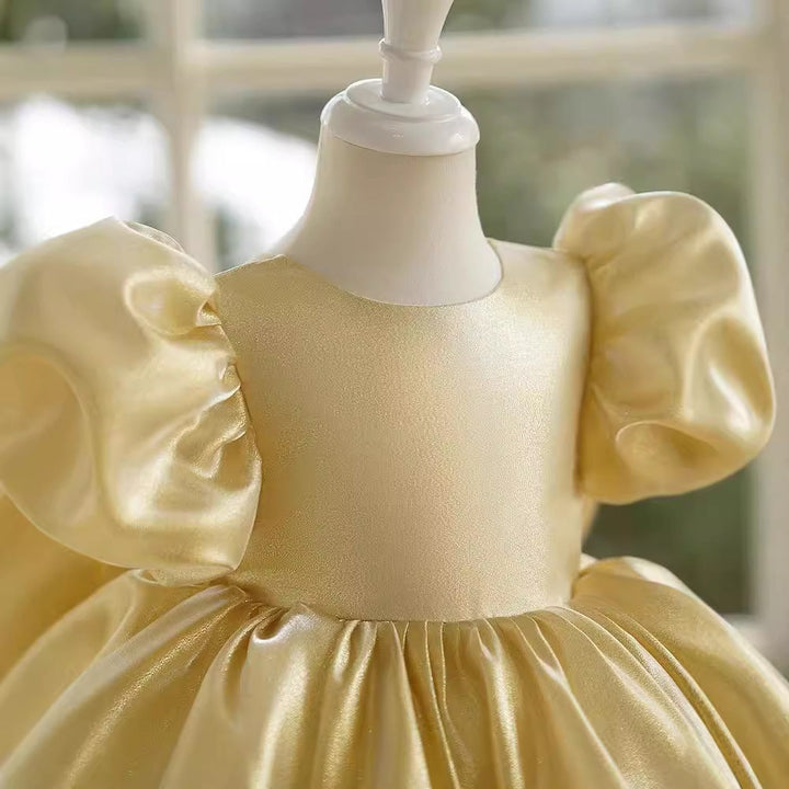 Ball-Gown/Princess Champagne Satin Knee-length Baby Girl Dress