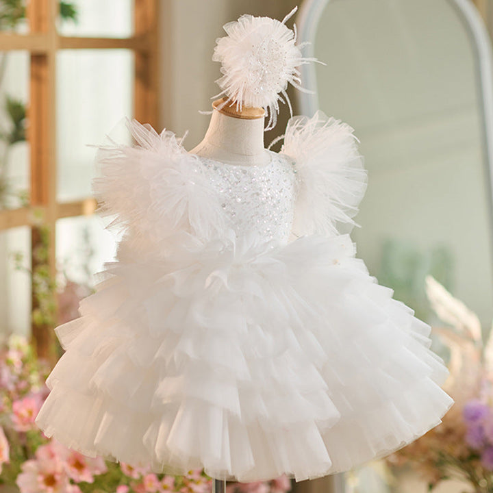 Sequins Tulle Knee-length 1st Birthday Party Dress