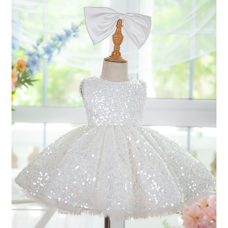 Sequins Knee-length Birthday Party Dress, 12M / White Sequins Knee-length Birthday Party Dress, 12M / White