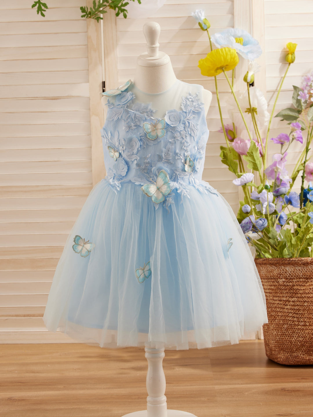 Sleeveless Lace Tulle Knee Length Flower Girl Dress