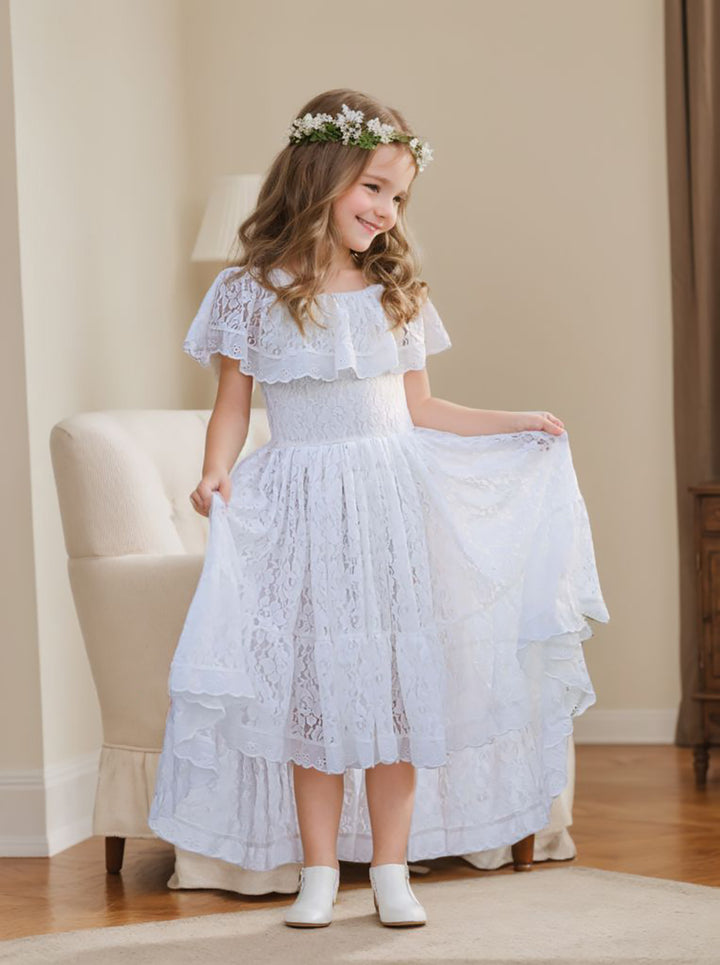 White Lace Irregular Skirt Vacation Dress