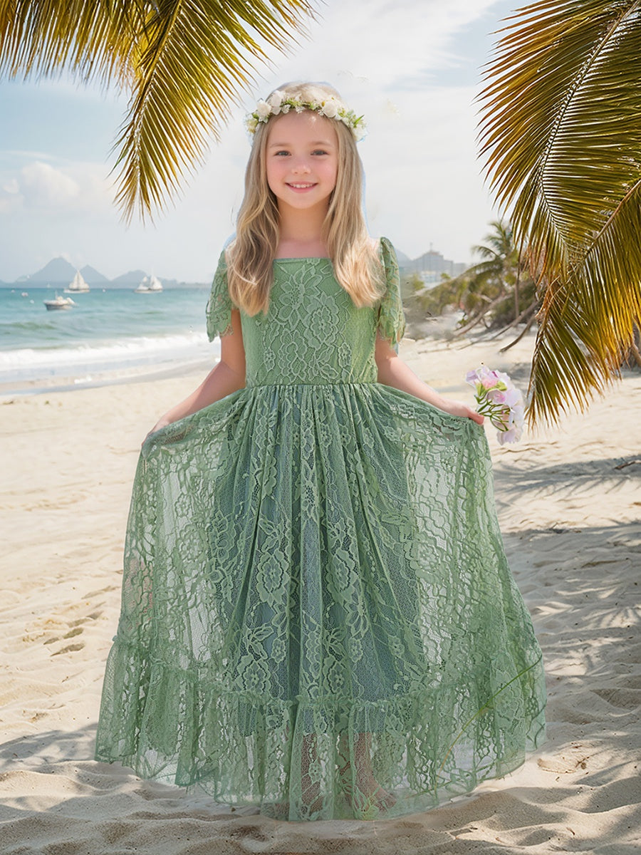 Sage Green Lace Beach Resort Boho Flower Dress, 12M / Sage Green Sage Green Lace Beach Resort Boho Flower Dress, 12M / Sage Green