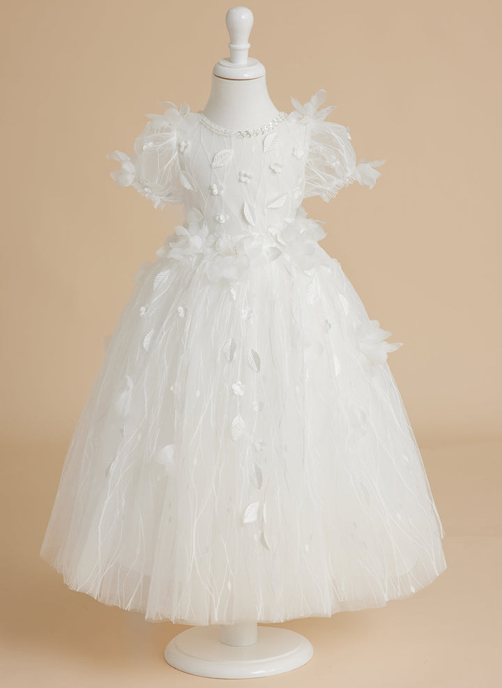 Ball-Gown/Princess Tulle Tea-length White Baby Girl Dress