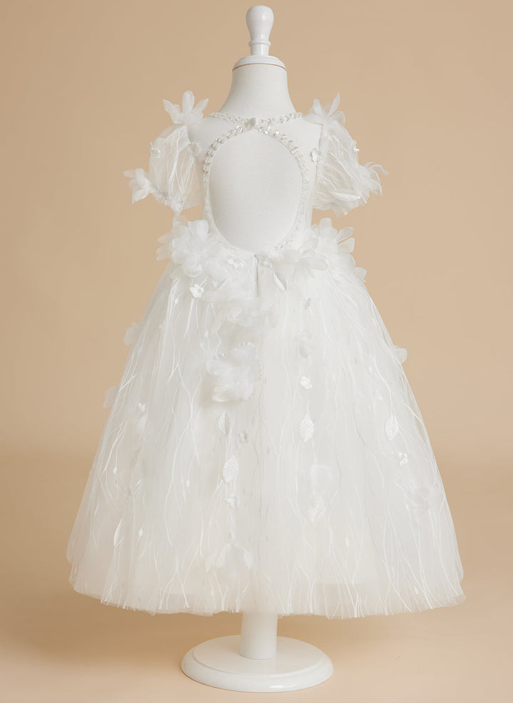 Ball-Gown/Princess Tulle Tea-length White Baby Girl Dress