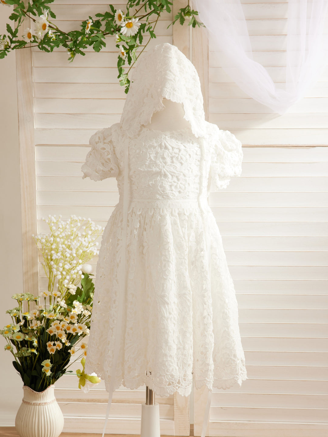 Lace Tea-length Ivory Christening Gowns - Mondressy Lace Tea-length Ivory Christening Gowns - Mondressy