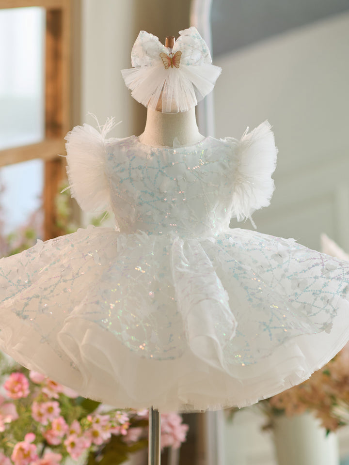 Sequins Tulle Knee-length 1st Birthday Party Dress