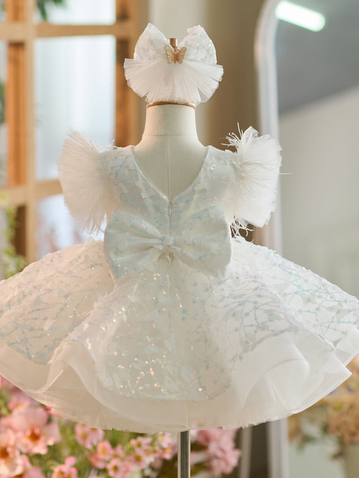 Sequins Tulle Knee-length 1st Birthday Party Dress