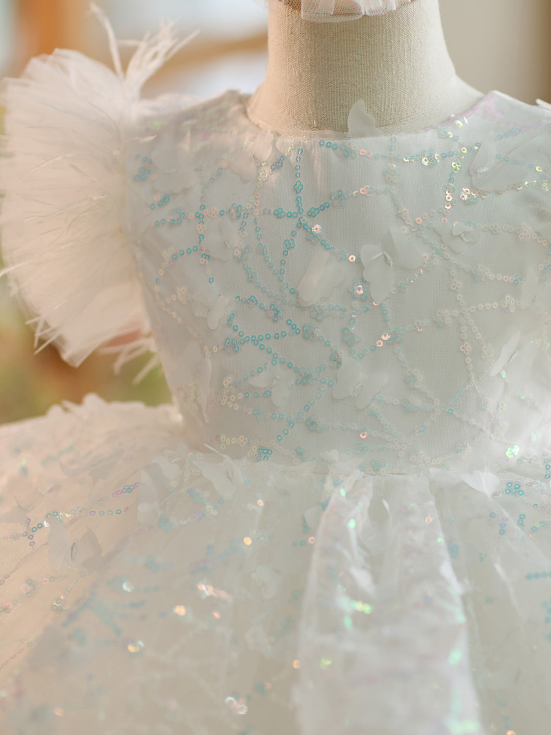 Sequins Tulle Knee-length 1st Birthday Party Dress