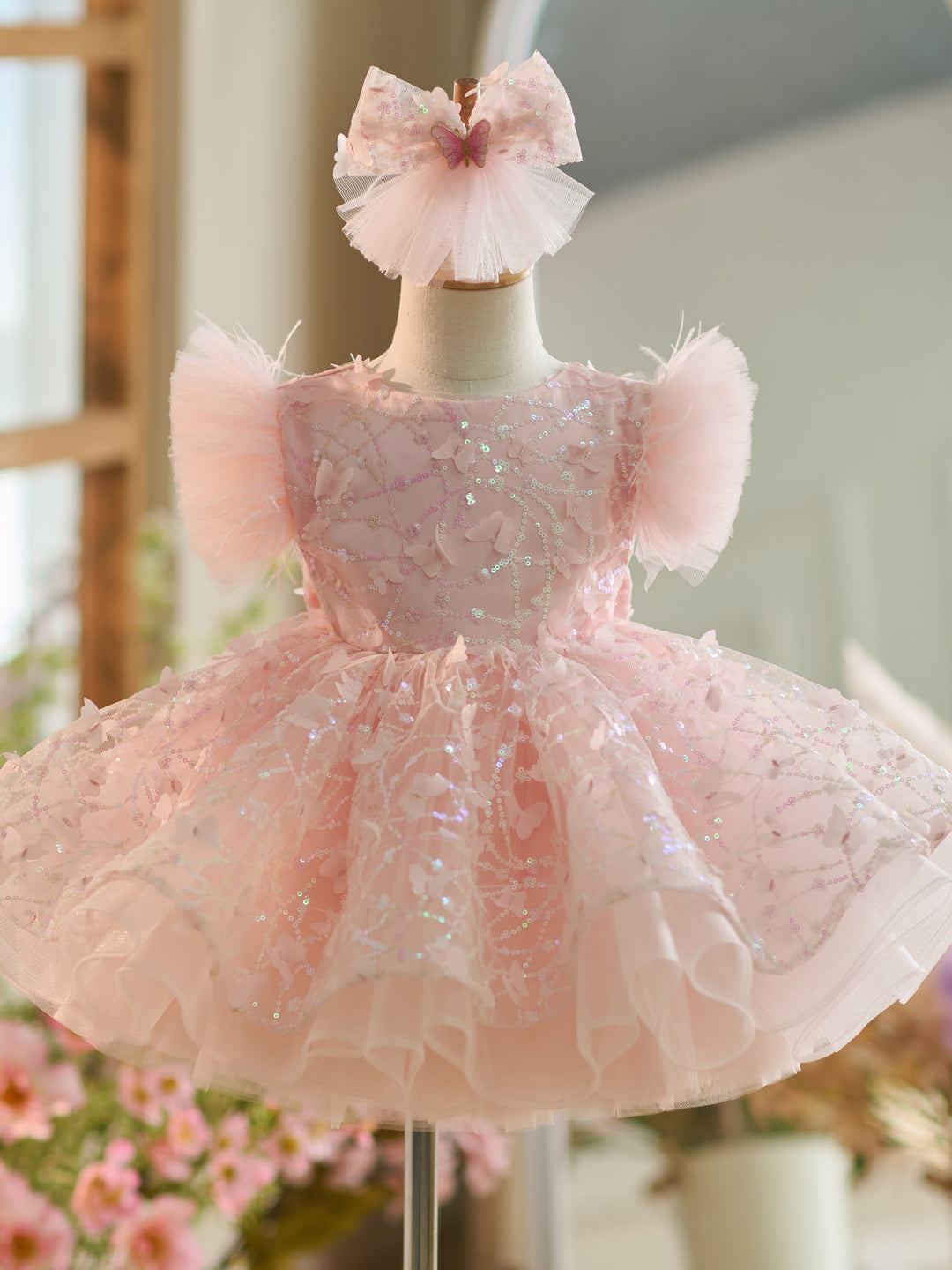 Sequins Tulle Knee-length 1st Birthday Party Dress