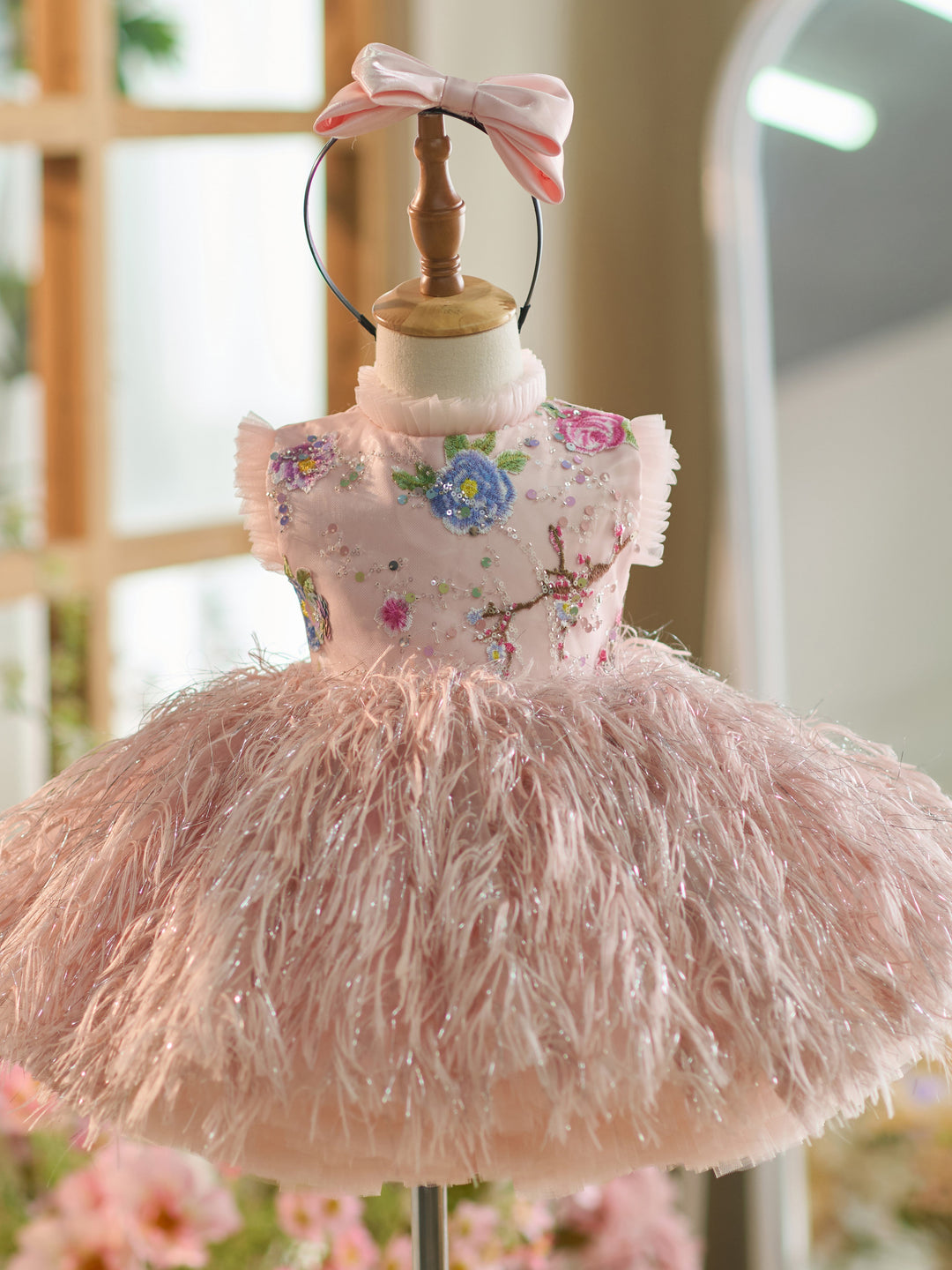 Floral Embroidery Tulle Knee-length Baby Girl Dress