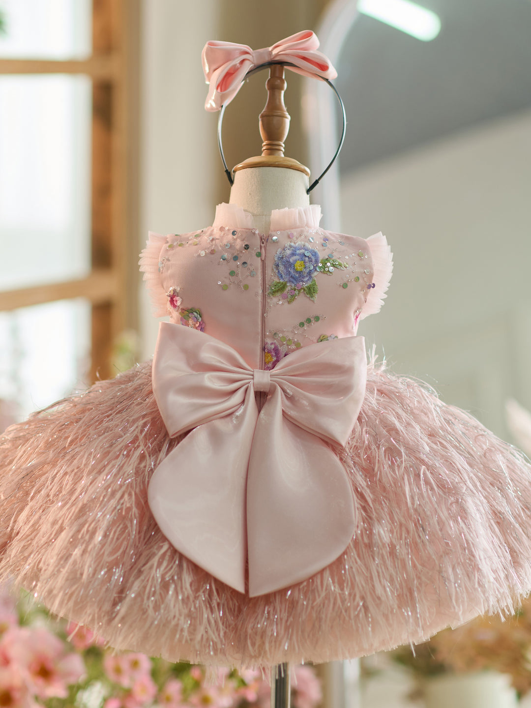 Floral Embroidery Tulle Knee-length Baby Girl Dress