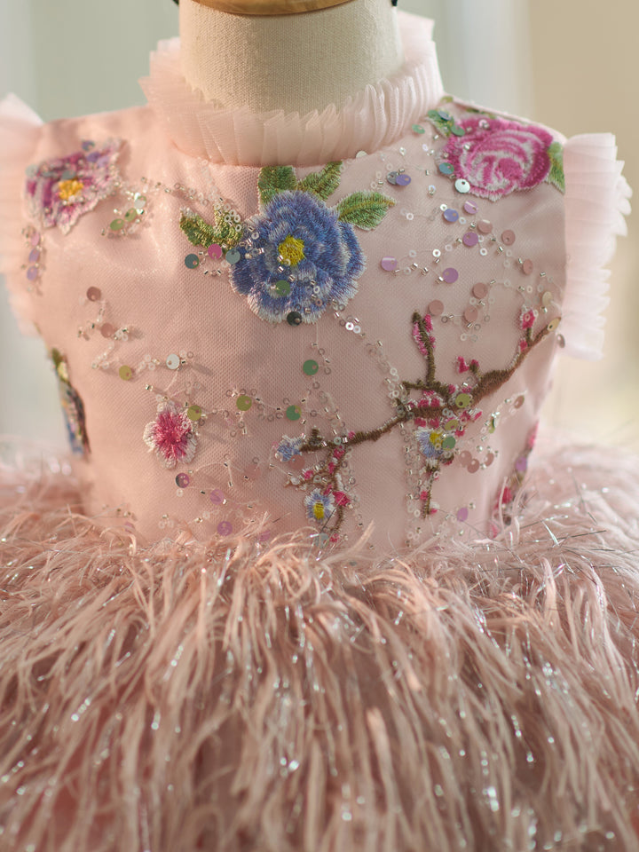 Floral Embroidery Tulle Knee-length Baby Girl Dress