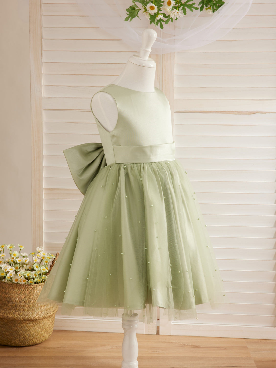 Ball-Gown/Princess Satin Tulle Knee-length Flower Girl Dress