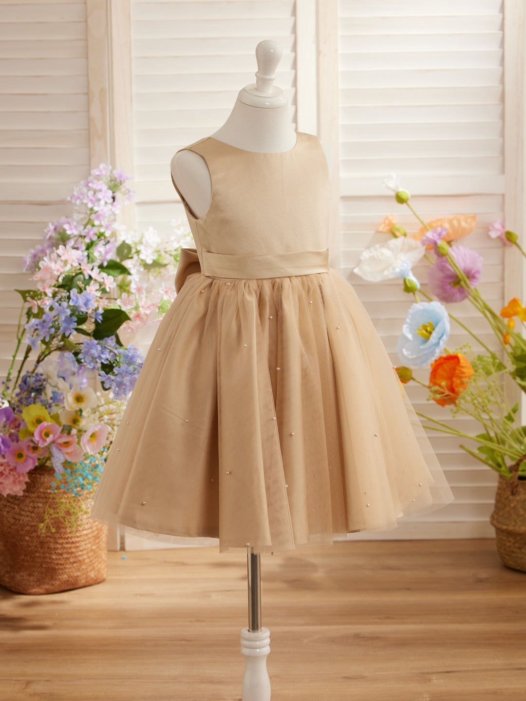 Ball-Gown/Princess Satin Tulle Knee-length Flower Girl Dress