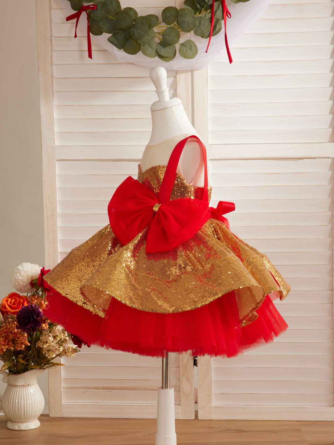 Stunning Red and Gold Sequin Baby Girl Dress