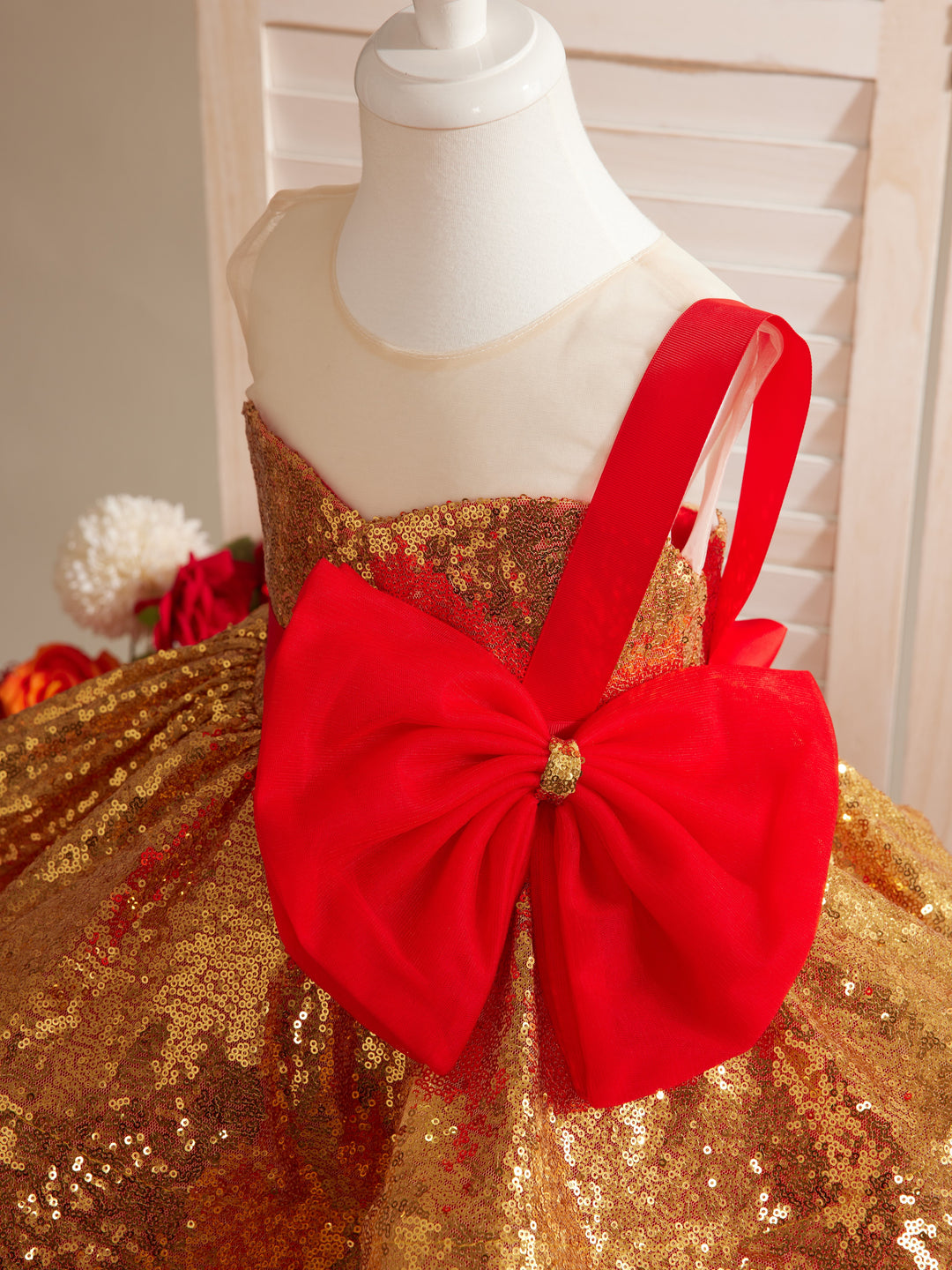 Stunning Red and Gold Sequin Baby Girl Dress, 12M / Gold Stunning Red and Gold Sequin Baby Girl Dress, 12M / Gold