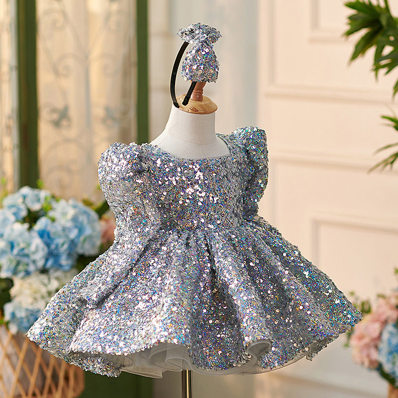 Sequins Tulle Knee-length Baby Girl Dress