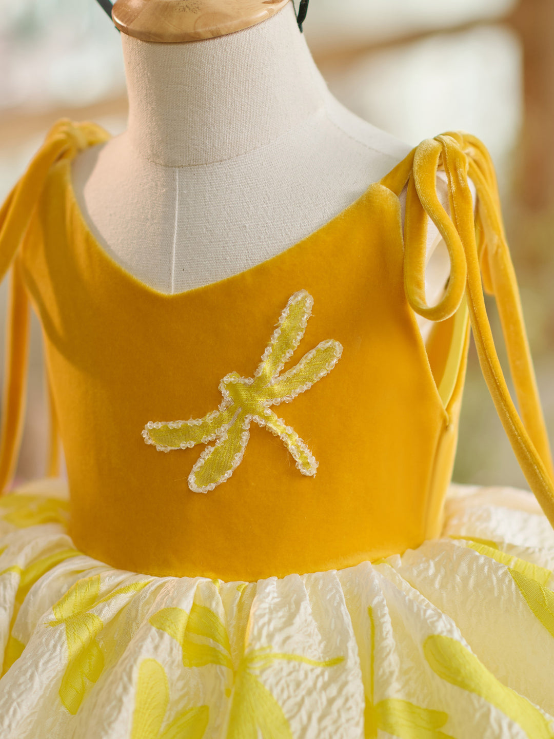 Velvet Tulle Knee-length Gold Toddler Birthday Party Dress